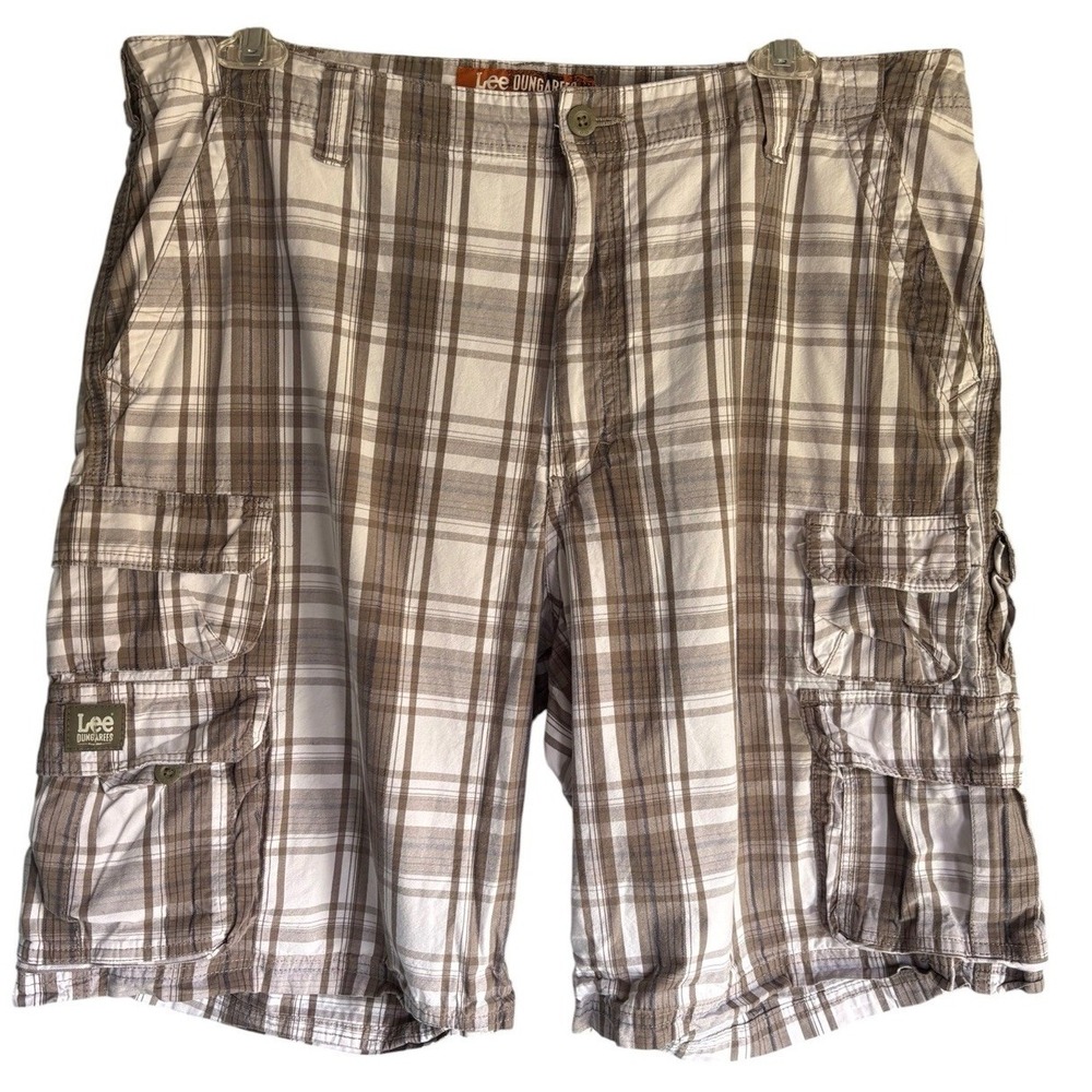 Lee Dungarees Plaid Cargo Shorts Mens Beige Brown Cotton Outdoor‎ Hiking 40